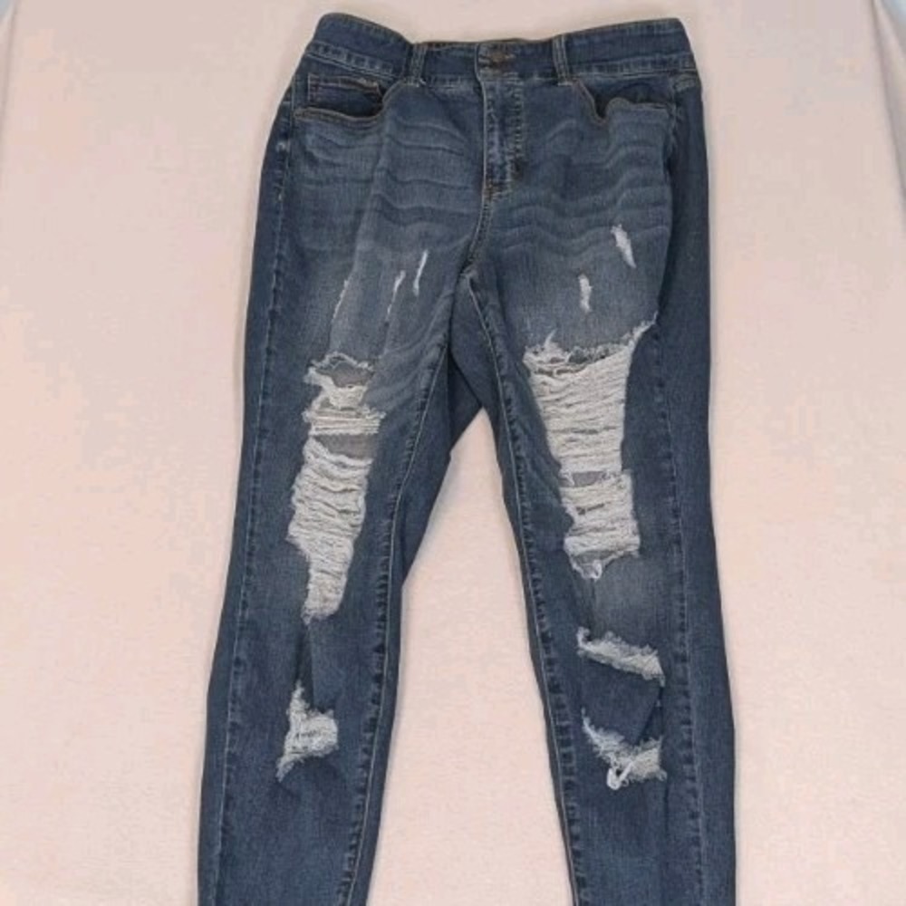 FTF Fashion to Figure Destroyed Jeans Womens 16 Blue Skinny Hidden Stretch Waist